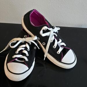 Converse Black Canvas Kids Sneakers with Pink Lining and White Soles